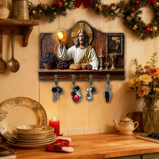 🎁✝️Communion themed wooden multifunctional home key holder (11.8 "X9 in")(2D Flat Products)